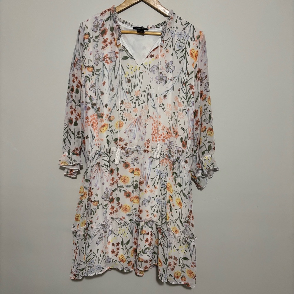 Robert Louis Midi Long Sleeve Pullover Dress | Tiered Floral Cottagecore | Sz 2X